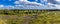 An aerial panorama view towards the Bennerley Viaduct over the Erewash canal