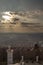 Aerial panorama of Vrsac, in Voivodina, Serbia, during a cloudy sunset, from the Vrsacki Breg, or Vrsac hill, a major city in East