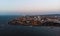 Aerial panorama of walled city historical colonial center of Cartagena de Indias carribean Colombia South America