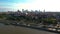 Aerial panorama of Warsaw, Poland over the Vistual river and City center in a distance Old town. Downtown skyscrapers cityscape.