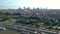 Aerial panorama of Warsaw, Poland over the Vistual river and City center in a distance Old town. Downtown skyscrapers cityscape.