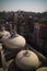 Aerial Panorama of Wazir Khan Mosque domes , Lahore, Pakistan