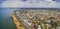 Aerial panorama of Williamstown coastal suburb in Melbourne, Australia.