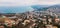 Aerial panorama of winter Yalta, old European city on Black Sea, town on mountains, beautiful resort landscape