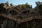 Aerial panorama of wooden walkway zigzag stairs staircase nature hiking trail path Passadicos do Paiva Arouca Portugal