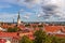 Aerial panoramic cityscape beautiful view of Old Town in Tallinn in summer, Estonia