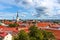 Aerial panoramic cityscape beautiful view of Old Town in Tallinn in summer, Estonia