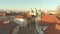 Aerial panoramic done view of city hall of Ljubljana, capital of Slovenia, at late afternoon light. Empty streets during