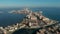 Aerial panoramic drone point of view La Manga del Mar Menor townscape and seaside spit of Mediterranean Sea, Mar Menor in Region