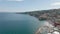 Aerial panoramic footage of sea coast in Naples Gulf. Amazing shot of tourist destination on sunny day. Naples, Italy