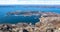 Aerial panoramic full view of Nuuk city and fjord from the top o