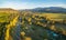 Aerial panoramic landscape of Great Alpine Road passing through