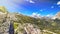 Aerial panoramic mountain landscpae from Five Towers Peaks. Cinque Torri, Dolomite Mountains