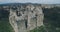 Aerial panoramic shot: Ruins of the ancient castle of the Knights Templar