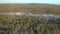 Aerial panoramic top view of winter forest on the north