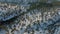 Aerial panoramic top view of winter taiga on the north