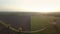 Aerial panoramic video in 4K from the drone, a bird`s eye view of abstract geometric forms of abandoned runway, forests