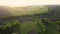 Aerial panoramic video in 4K from the drone, a bird`s eye view of abstract geometric forms of abandoned runway, forests