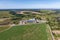 aerial panoramic view on agro-industrial complex with silos and grain drying line