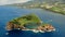 Aerial panoramic view of Azores. Top view of the Island of Vila Franca do Campo