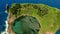 Aerial panoramic view of Azores. Top view of the Island of Vila Franca do Campo