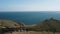 Aerial panoramic view of Balaklava landscape with boats and sea in marina bay. Crimea Sevastopol tourist attraction