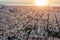 Aerial panoramic view of Barcelona Spain. Barceloneta, beach, sea, cathedral, historic center, gothic quarter