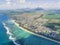 Aerial panoramic view of beach line and landscape Mauritius