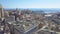 Aerial panoramic view of buildings,streets surrounding Port of Genoa.Important hub of maritime trade