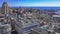 Aerial panoramic view of buildings,streets surrounding Port of Genoa.Important hub of maritime trade