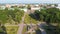 Aerial panoramic view on central park in Poltava city, Ukraine