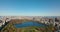 Aerial panoramic view of city and Central park with Jacqueline Kennedy Onassis Reservoir surrounded by autumn colour