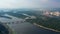 Aerial panoramic view of a city river bridge.