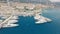 Aerial panoramic view of cityscape of Monte Carlo, yachts in harbour, landscape panorama of Monaco from above, Europe.