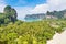 Aerial panoramic view from cliff on railay beach, Ao Nang, Thailand.