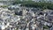 Aerial panoramic view of French commune of Quimper looking out over Gothic building of Cathedral of Saint Corentin