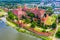 Aerial panoramic view of the gothic Grand Mastersâ€™ Palace in the High Castle part of the medieval Teutonic Order Castle by the