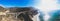 Aerial panoramic view of historic Bixby Creek Bridge along world famous Pacific Coast Highway 1 in summer sunny day , Monterey