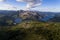 Aerial panoramic view of the historic village of Lindoso, with the surroundings mountains and lake, at the Peneda Geres National P