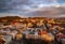 Aerial panoramic view of historical city center at sunset, Lviv, Ukraine. UNESCO world heritage site