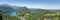 Aerial panoramic view of Hohenschwangau and Alpsee lake, Bavaria Germany