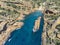 Aerial panoramic view on houses and sea near blue Calanque de Figuerolles in La Ciotat, Provence, France