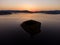 Aerial panoramic view of Island on a Batak Reservoir in sunrise, Rhodopa Mountains Bulgaria