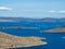 Aerial panoramic view of islands in Croatia with many sailing yachnoramic view of islands in Croatia with many sailing ya