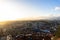 Aerial panoramic view of Lisbon, Portugal. Drone photo of the Lisbon old town skyline. Historical district at sunrise in capital