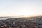 Aerial panoramic view of Lisbon, Portugal. Drone photo of the Lisbon old town skyline. Historical district at sunrise in capital