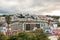 Aerial panoramic view of Lisbon, Portugal. Drone photo of the Lisbon old town skyline. Historical district at sunrise in capital