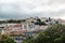 Aerial panoramic view of Lisbon, Portugal. Drone photo of the Lisbon old town skyline. Historical district at sunrise in capital