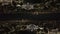 Aerial panoramic view of London at night. Illuminated famous Tower Bridge over River Thames. Abstract computer effect