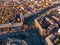 Aerial panoramic view of midtown of Voronezh city at sunset, Russia. Famous buildings and urban architecture